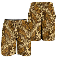 Brown Gold Monstera Shorts for Men Polynesian Tribal Pattern LT01 - Polynesian Pride