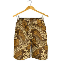 Brown Gold Monstera Shorts for Men Polynesian Tribal Pattern LT01 - Polynesian Pride