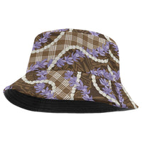Brown Hawaii Palaka Honohono Pikake Bucket Hat Hawaiian Orchid Lei Polynesian Pattern - Polynesian Pride