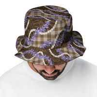 Brown Hawaii Palaka Honohono Pikake Bucket Hat Hawaiian Orchid Lei Polynesian Pattern - Polynesian Pride