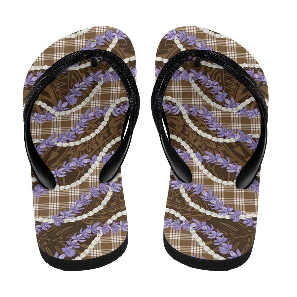 Brown Hawaii Palaka Honohono Pikake Flip Flops Hawaiian Orchid Lei Polynesian Pattern - Polynesian Pride