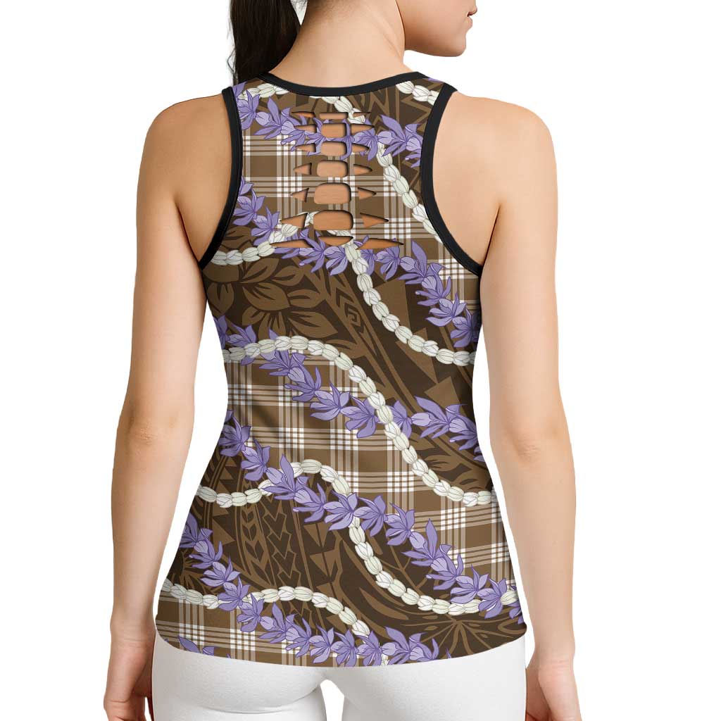 Brown Hawaii Palaka Honohono Pikake Hollow Tank Top Hawaiian Orchid Lei Polynesian Pattern LT14 - Polynesian Pride