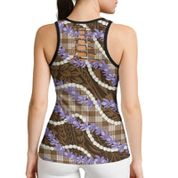 Brown Hawaii Palaka Honohono Pikake Hollow Tank Top Hawaiian Orchid Lei Polynesian Pattern LT14 - Polynesian Pride
