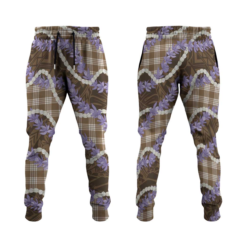 Brown Hawaii Palaka Honohono Pikake Jogger Pants Hawaiian Orchid Lei Polynesian Pattern LT14 Brown - Polynesian Pride