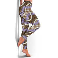 Brown Hawaii Palaka Honohono Pikake Leggings Hawaiian Orchid Lei Polynesian Pattern - Polynesian Pride