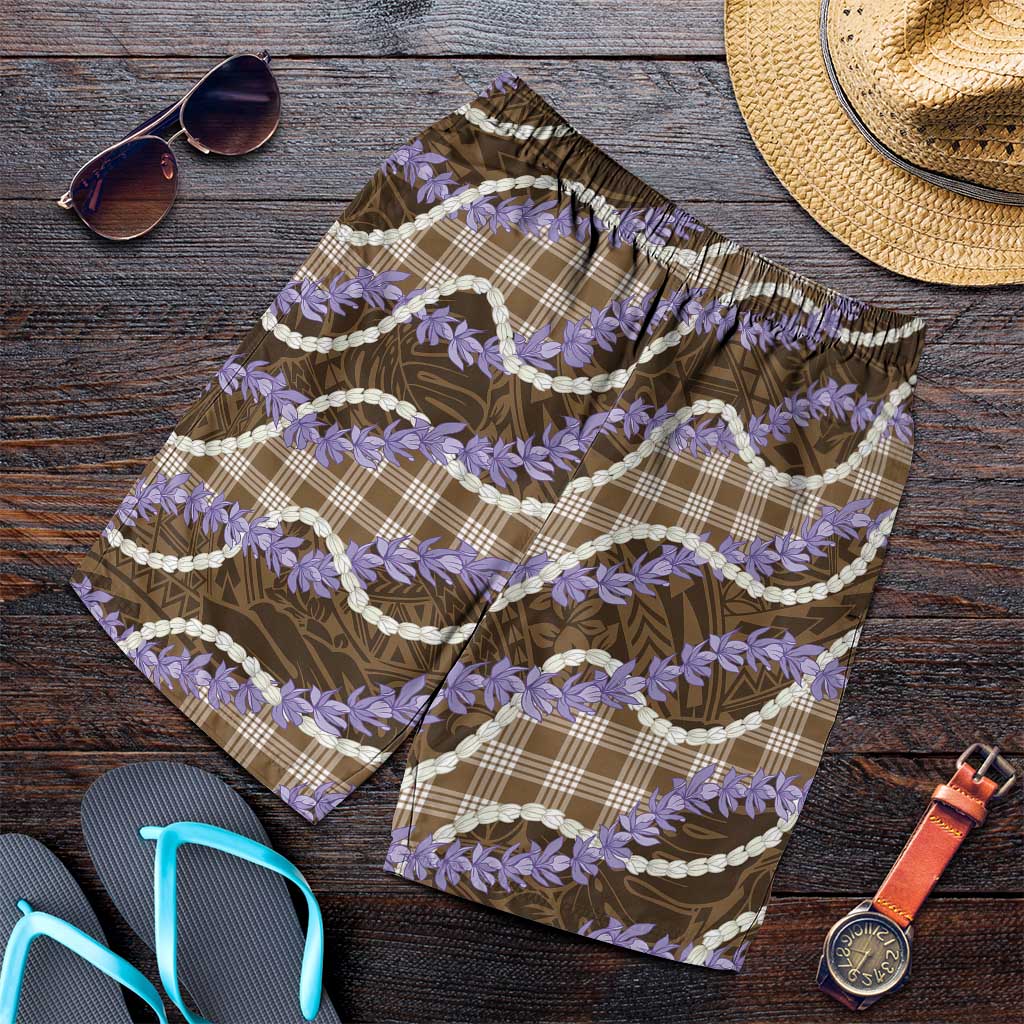 Brown Hawaii Palaka Honohono Pikake Shorts for Men Hawaiian Orchid Lei Polynesian Pattern LT14 Brown - Polynesian Pride