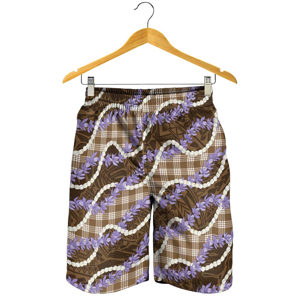 Brown Hawaii Palaka Honohono Pikake Shorts for Men Hawaiian Orchid Lei Polynesian Pattern LT14 - Polynesian Pride