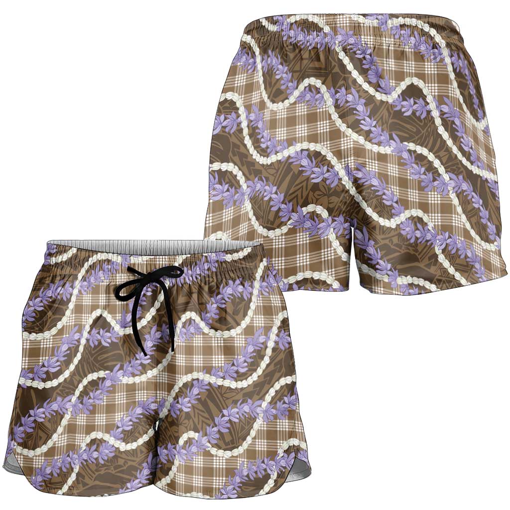 Brown Hawaii Palaka Honohono Pikake Shorts for Women Hawaiian Orchid Lei Polynesian Pattern LT14 - Polynesian Pride