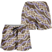 Brown Hawaii Palaka Honohono Pikake Shorts for Women Hawaiian Orchid Lei Polynesian Pattern LT14 - Polynesian Pride