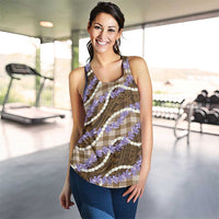 Brown Hawaii Palaka Honohono Pikake Women Racerback Tank Hawaiian Orchid Lei Polynesian Pattern - Polynesian Pride