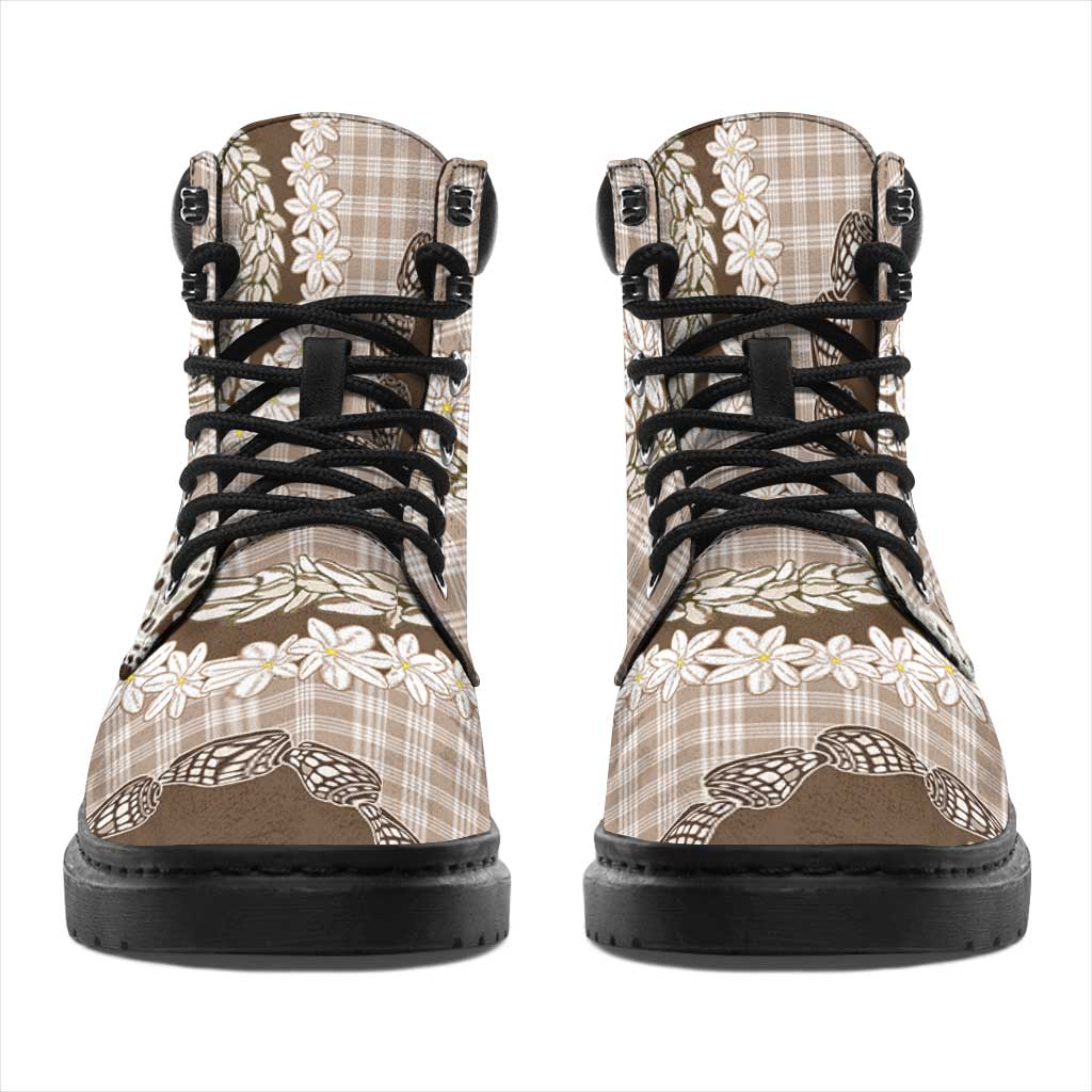 Brown Hawaii Tiare and Shell Lei All Season Boots Hawaiian Palaka Luxury Vibes - Polynesian Pride