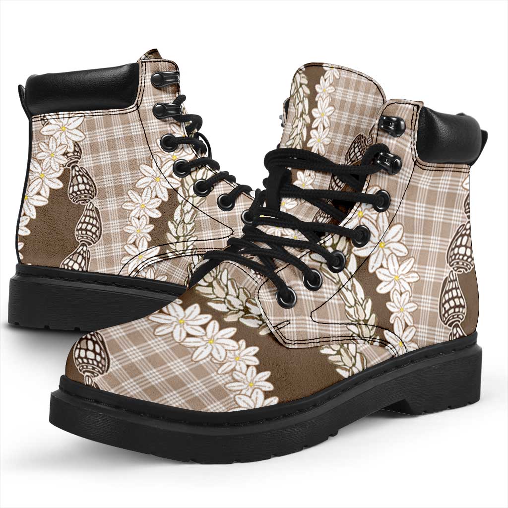 Brown Hawaii Tiare and Shell Lei All Season Boots Hawaiian Palaka Luxury Vibes - Polynesian Pride