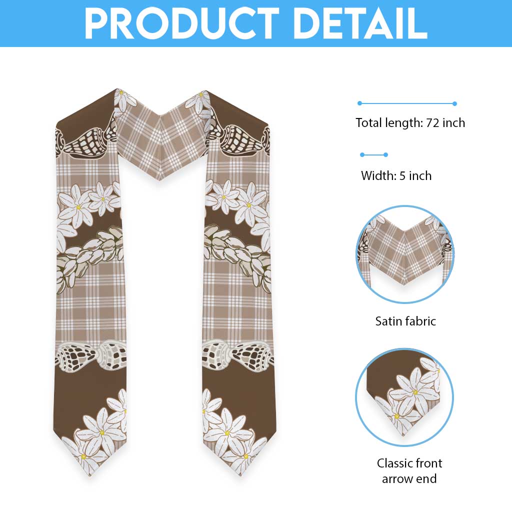 Brown Hawaii Tiare and Shell Lei Graduation Stole Hawaiian Palaka Luxury Vibes LT14 - Polynesian Pride