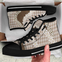 Brown Hawaii Tiare and Shell Lei High Top Shoes Hawaiian Palaka Luxury Vibes LT14 Brown - Polynesian Pride