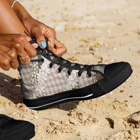 Brown Hawaii Tiare and Shell Lei High Top Shoes Hawaiian Palaka Luxury Vibes LT14 - Polynesian Pride