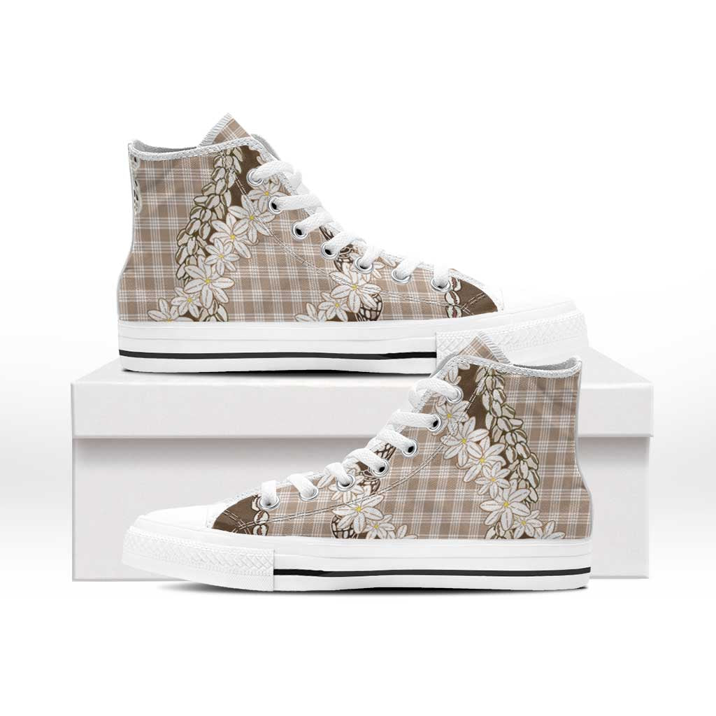 Brown Hawaii Tiare and Shell Lei High Top Shoes Hawaiian Palaka Luxury Vibes LT14 - Polynesian Pride