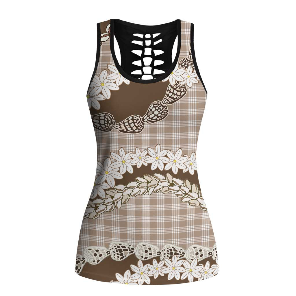Brown Hawaii Tiare and Shell Lei Hollow Tank Top Hawaiian Palaka Luxury Vibes LT14 Female Brown - Polynesian Pride