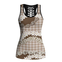 Brown Hawaii Tiare and Shell Lei Hollow Tank Top Hawaiian Palaka Luxury Vibes LT14 Female Brown - Polynesian Pride