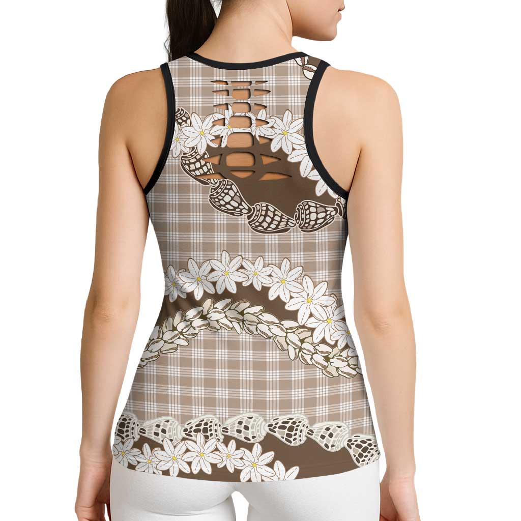 Brown Hawaii Tiare and Shell Lei Hollow Tank Top Hawaiian Palaka Luxury Vibes LT14 - Polynesian Pride