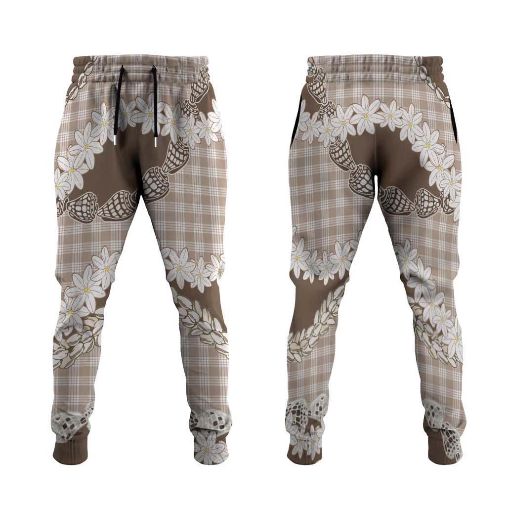 Brown Hawaii Tiare and Shell Lei Jogger Pants Hawaiian Palaka Luxury Vibes LT14 Brown - Polynesian Pride