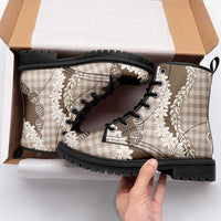 Brown Hawaii Tiare and Shell Lei Leather Boots Hawaiian Palaka Luxury Vibes - Polynesian Pride