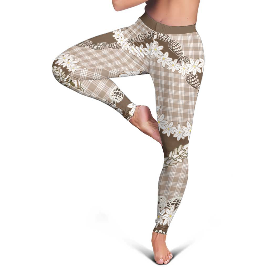 Brown Hawaii Tiare and Shell Lei Leggings Hawaiian Palaka Luxury Vibes - Polynesian Pride