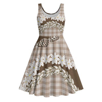 Brown Hawaii Tiare and Shell Lei Midi Dress Hawaiian Palaka Luxury Vibes - Polynesian Pride