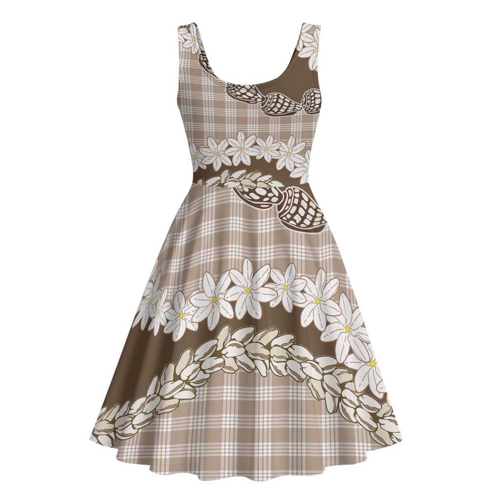 Brown Hawaii Tiare and Shell Lei Midi Dress Hawaiian Palaka Luxury Vibes - Polynesian Pride