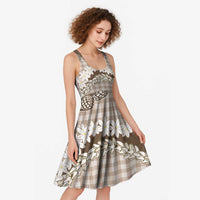 Brown Hawaii Tiare and Shell Lei Midi Dress Hawaiian Palaka Luxury Vibes - Polynesian Pride