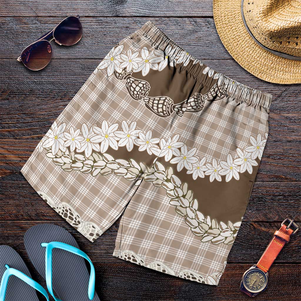 Brown Hawaii Tiare and Shell Lei Shorts for Men Hawaiian Palaka Luxury Vibes LT14 Brown - Polynesian Pride