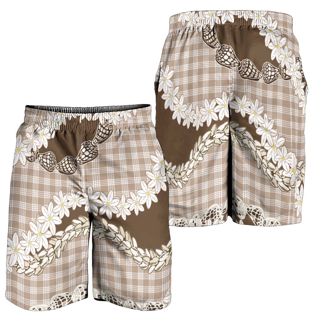 Brown Hawaii Tiare and Shell Lei Shorts for Men Hawaiian Palaka Luxury Vibes LT14 - Polynesian Pride