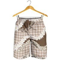 Brown Hawaii Tiare and Shell Lei Shorts for Men Hawaiian Palaka Luxury Vibes LT14 - Polynesian Pride