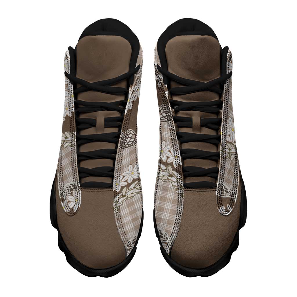 Brown Hawaii Tiare and Shell Lei Sneakers J13 Hawaiian Palaka Luxury Vibes - Polynesian Pride
