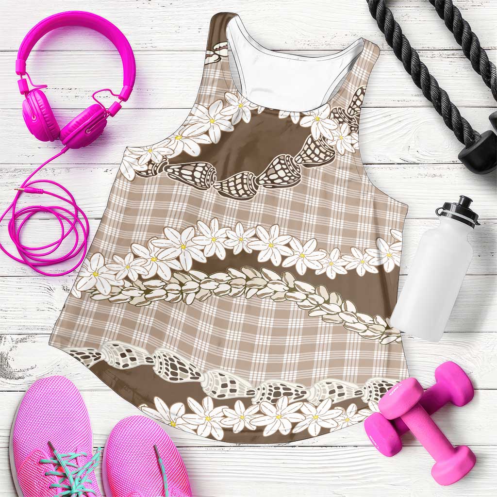 Brown Hawaii Tiare and Shell Lei Women Racerback Tank Hawaiian Palaka Luxury Vibes LT14 Brown - Polynesian Pride