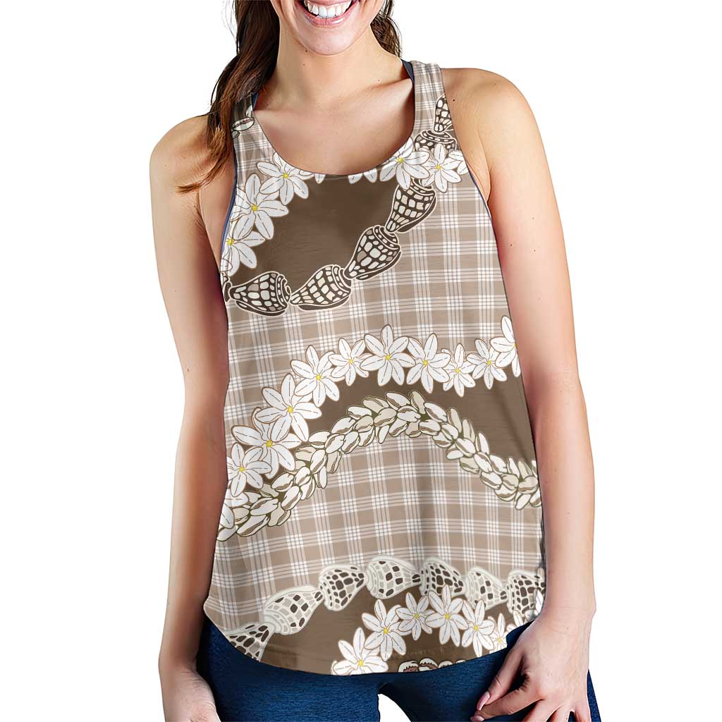 Brown Hawaii Tiare and Shell Lei Women Racerback Tank Hawaiian Palaka Luxury Vibes LT14 - Polynesian Pride
