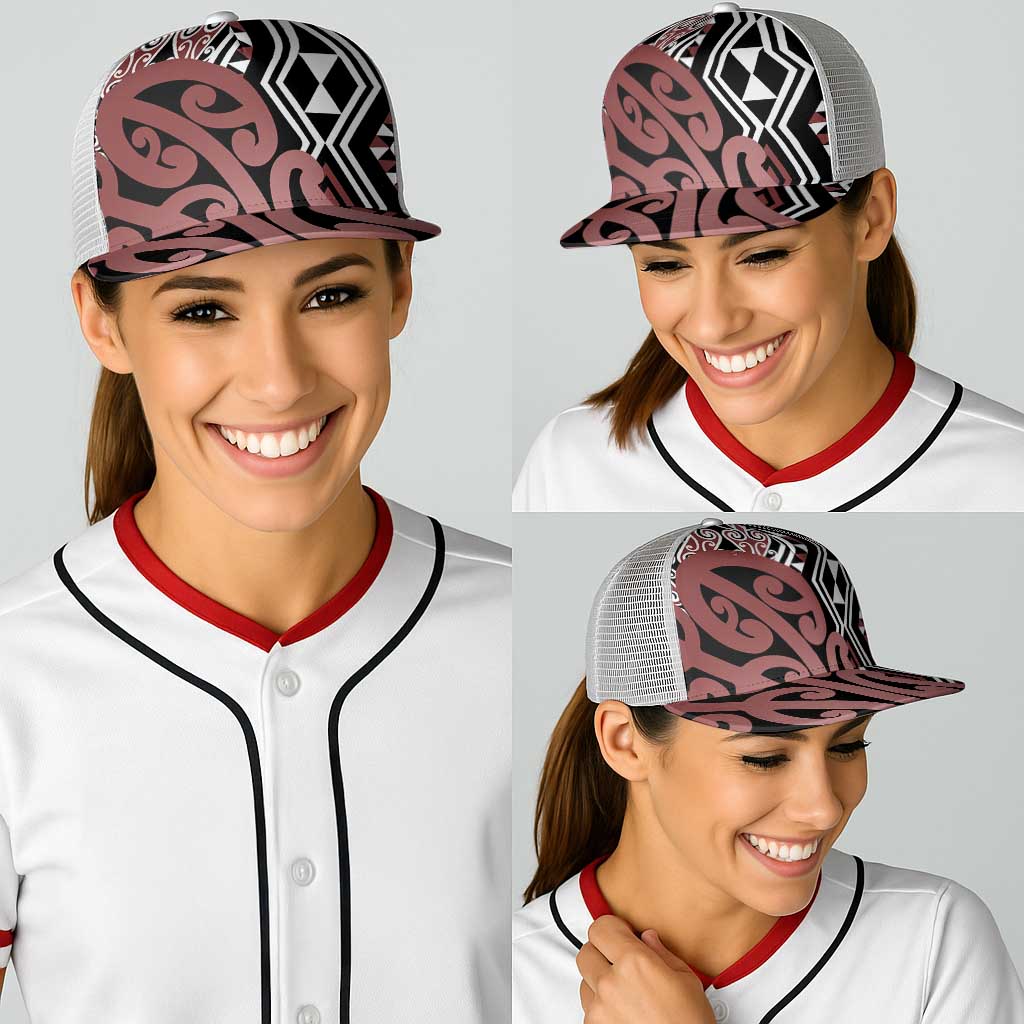 Brown New Zealand Baseball Net Cap Aotearoa Kowhaiwhai Mix Taniko Art - Polynesian Pride