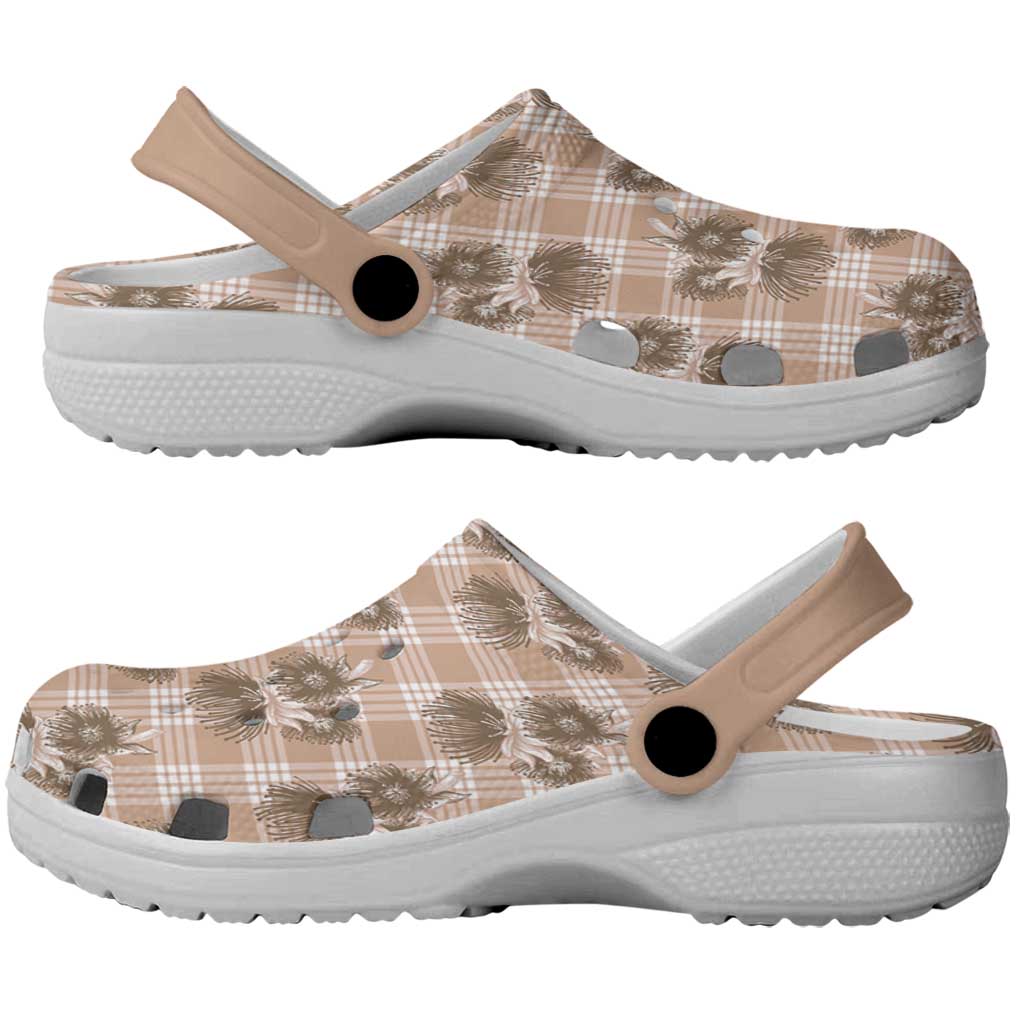 Brown Palaka Hawaii Clogs Shoes Hawaiian Lehua Blossoms LT05 - Polynesian Pride