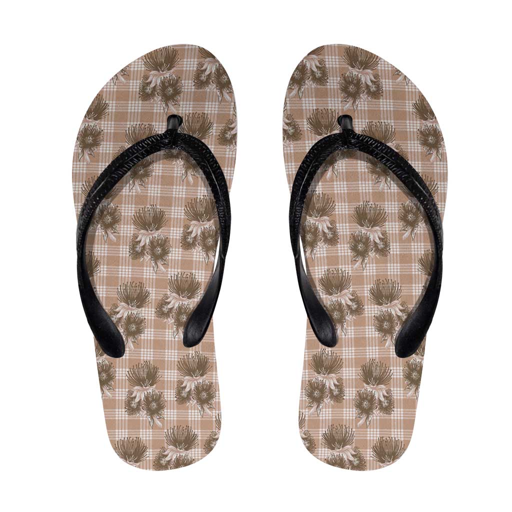 Brown Palaka Hawaii Flip Flops Hawaiian Lehua Blossoms LT05 Brown - Polynesian Pride