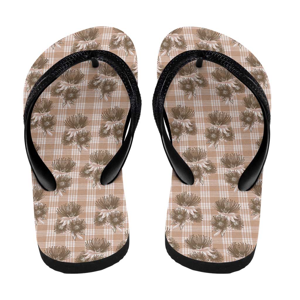 Brown Palaka Hawaii Flip Flops Hawaiian Lehua Blossoms LT05 - Polynesian Pride
