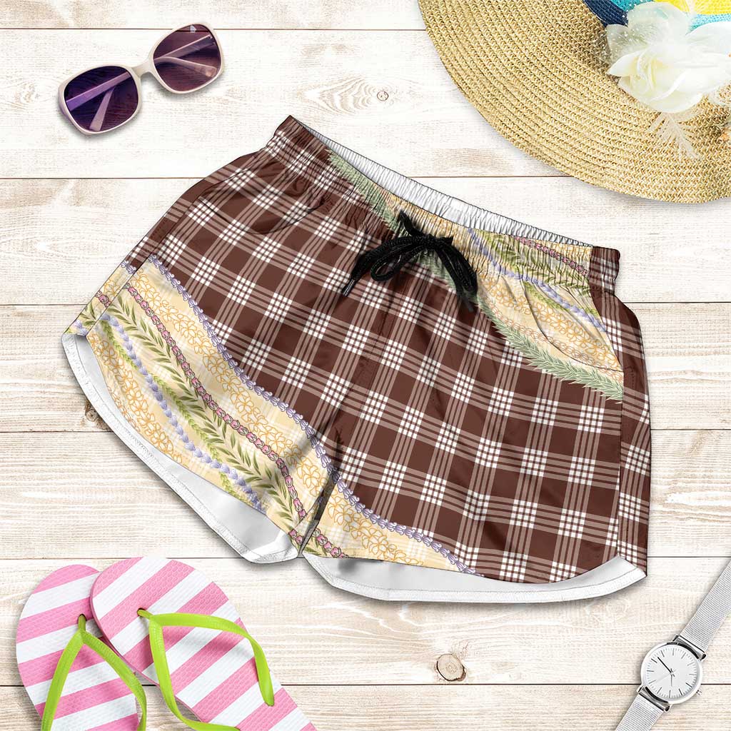 Brown Palaka Hawaii Leis Elegant Vibes Shorts for Women LT14 Brown - Polynesian Pride