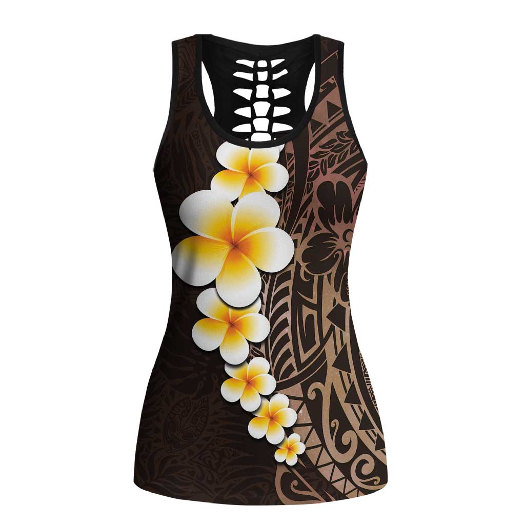 Brown Polynesia Hollow Tank Top Plumeria Tropical Leaves Galaxy Polynesian Art LT14 Female Brown - Polynesian Pride