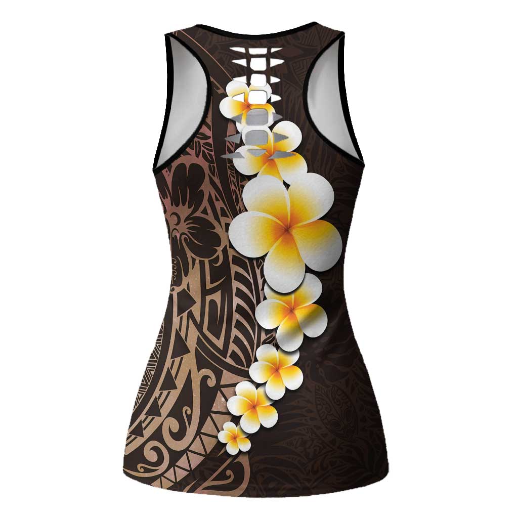 Brown Polynesia Hollow Tank Top Plumeria Tropical Leaves Galaxy Polynesian Art LT14 - Polynesian Pride