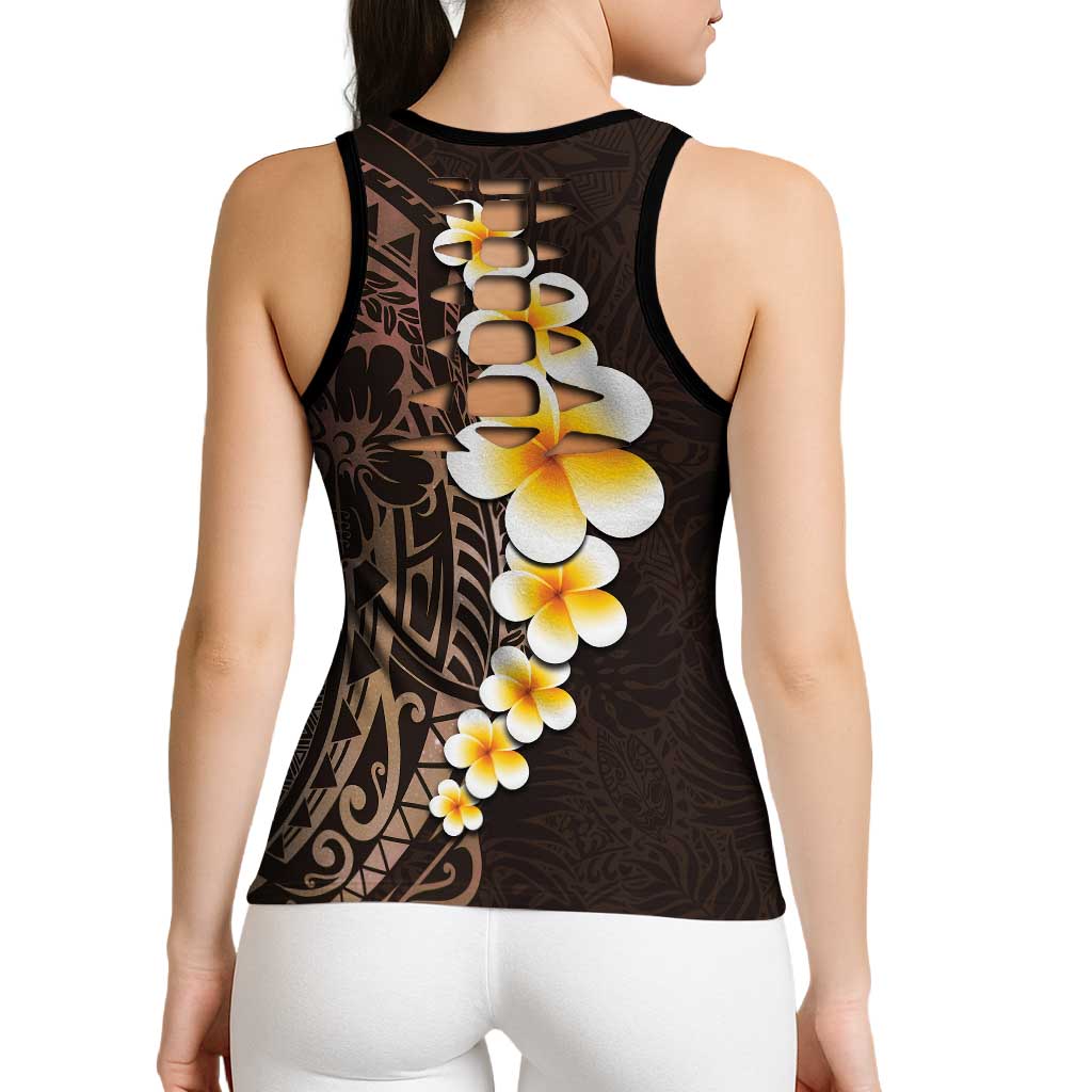 Brown Polynesia Hollow Tank Top Plumeria Tropical Leaves Galaxy Polynesian Art LT14 - Polynesian Pride