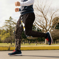 Brown Polynesia Jogger Pants Plumeria Tropical Leaves With Galaxy Polynesian Art - Polynesian Pride
