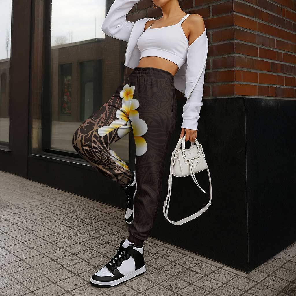 Brown Polynesia Jogger Pants Plumeria Tropical Leaves With Galaxy Polynesian Art - Polynesian Pride