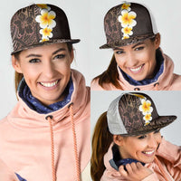 Brown Polynesia Mesh Trucker Cap Plumeria Tropical Leaves With Galaxy Polynesian Art - Polynesian Pride