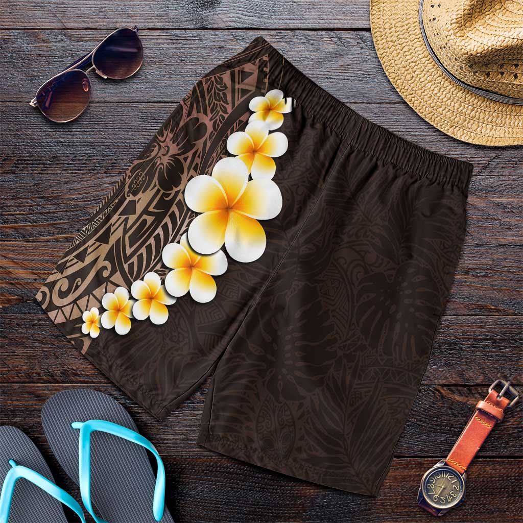 Brown Polynesia Shorts for Men Plumeria Tropical Leaves With Galaxy Polynesian Art LT14 Brown - Polynesian Pride