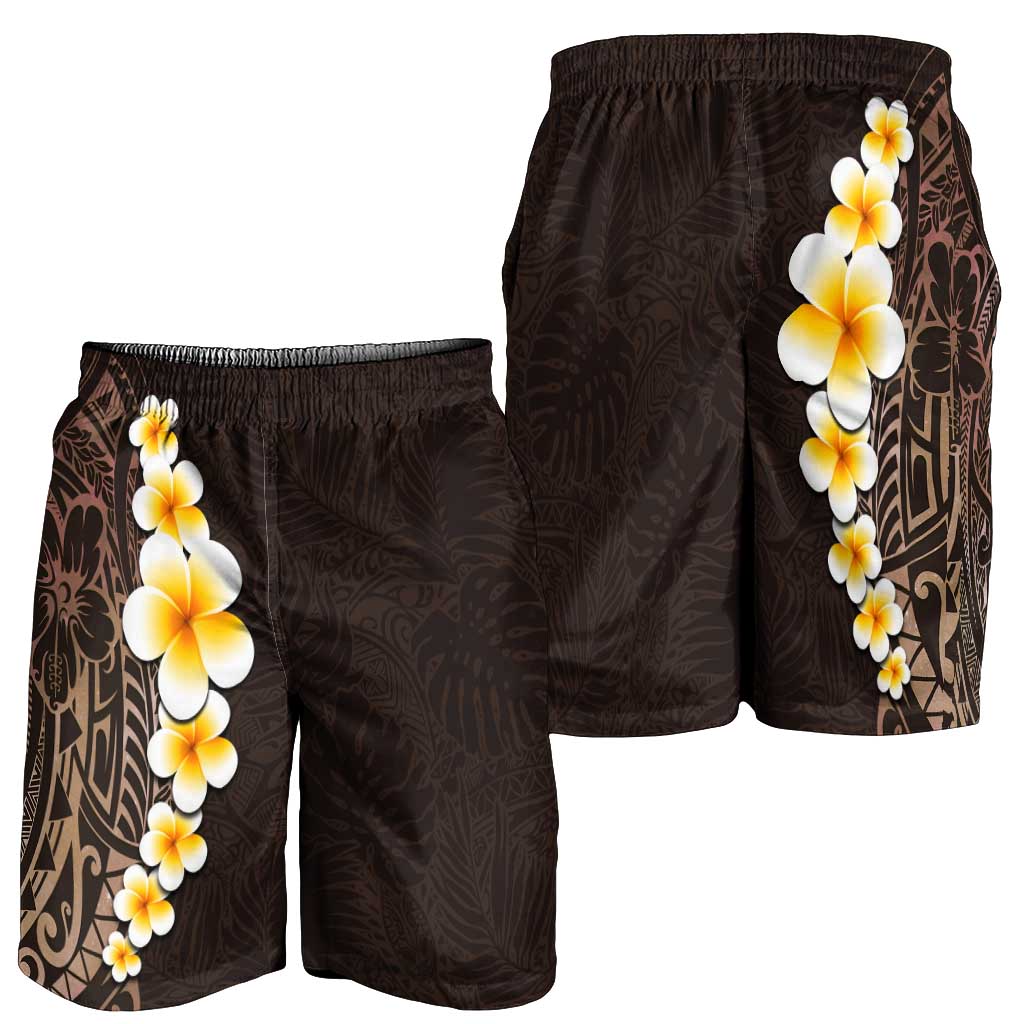 Brown Polynesia Shorts for Men Plumeria Tropical Leaves With Galaxy Polynesian Art LT14 - Polynesian Pride