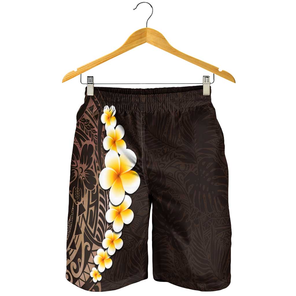 Brown Polynesia Shorts for Men Plumeria Tropical Leaves With Galaxy Polynesian Art LT14 - Polynesian Pride