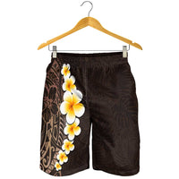 Brown Polynesia Shorts for Men Plumeria Tropical Leaves With Galaxy Polynesian Art LT14 - Polynesian Pride